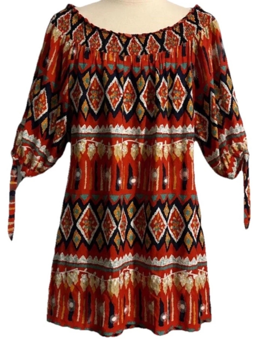 Young Threads Southwestern Off Shoulder Dress Boho Western Aztec Festival